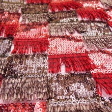 Ткань Пайеточная с бахромой (красный-серый)